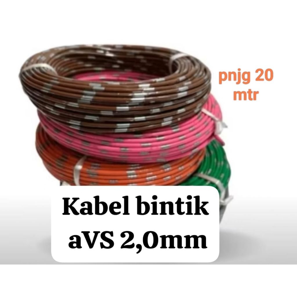 kabel bintik avs 2,0 MM panjang 20 meter kabel bodi motor mobil serabut tembagu