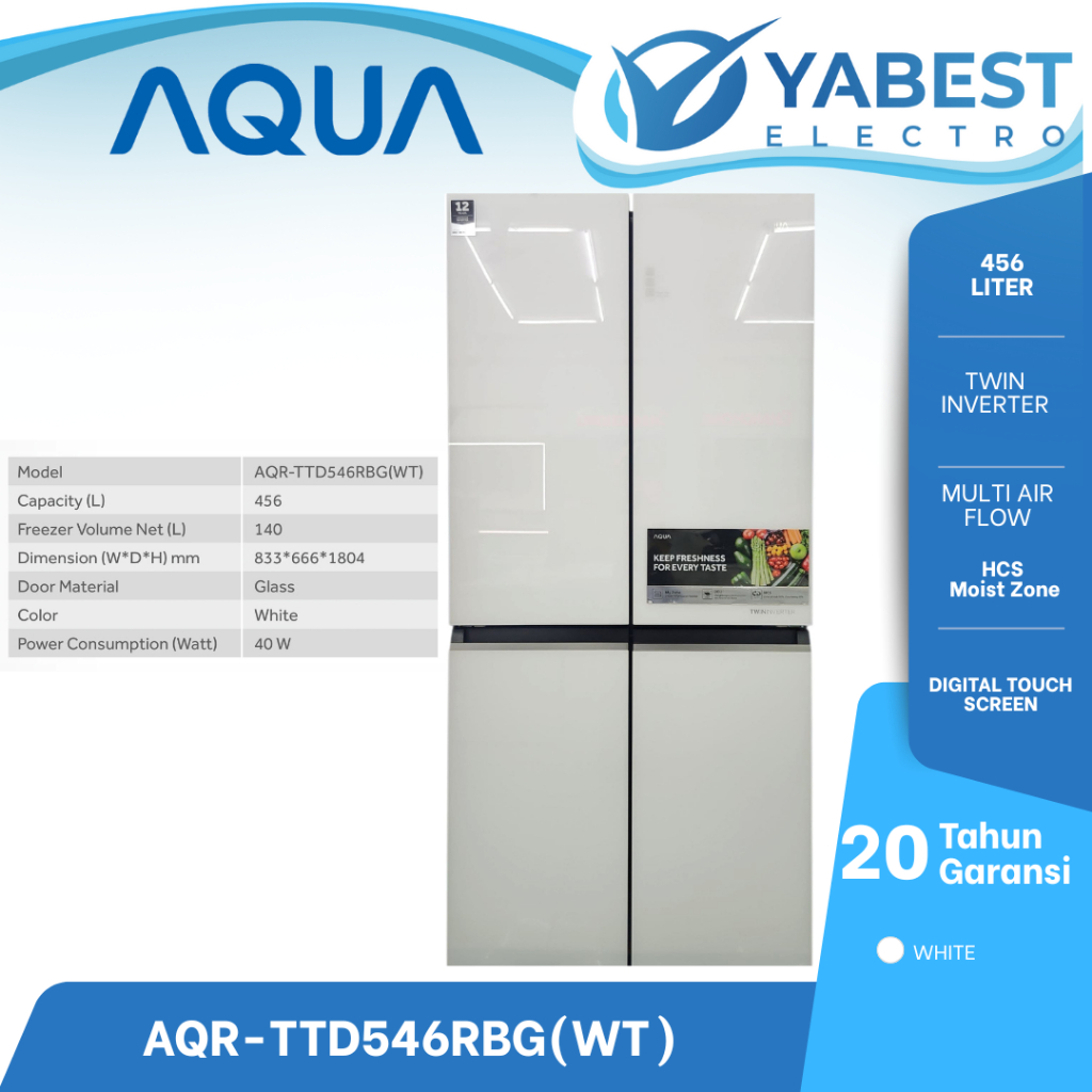 Kulkas Multi Door AQUA AQR-TTD546RBG(WT) TWIN INVERTER , KAPASITAS BESAR