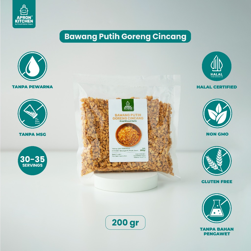 

Apron Kitchen Bawang Putih Goreng Cincang Crispy Bumbu Masak 200 Gram