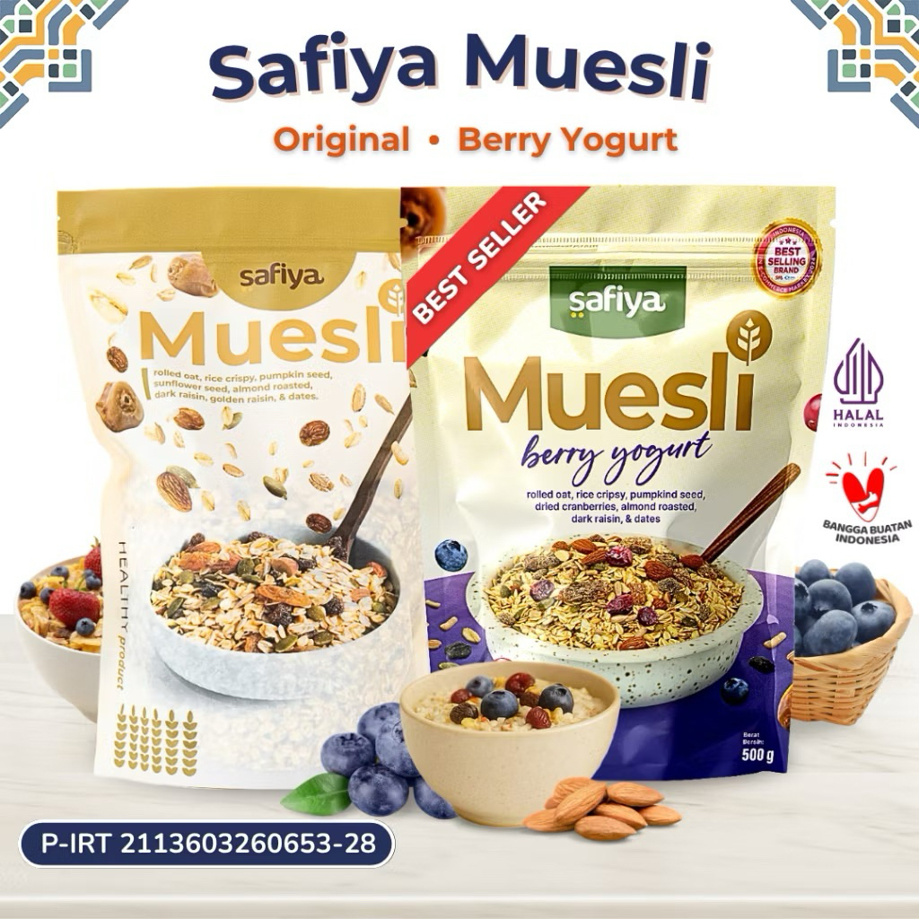 

Muesli Safiya 1 Kg Oatmeal Dried Fruit Almond | Sereal Diet Sarapan Sehat Premium