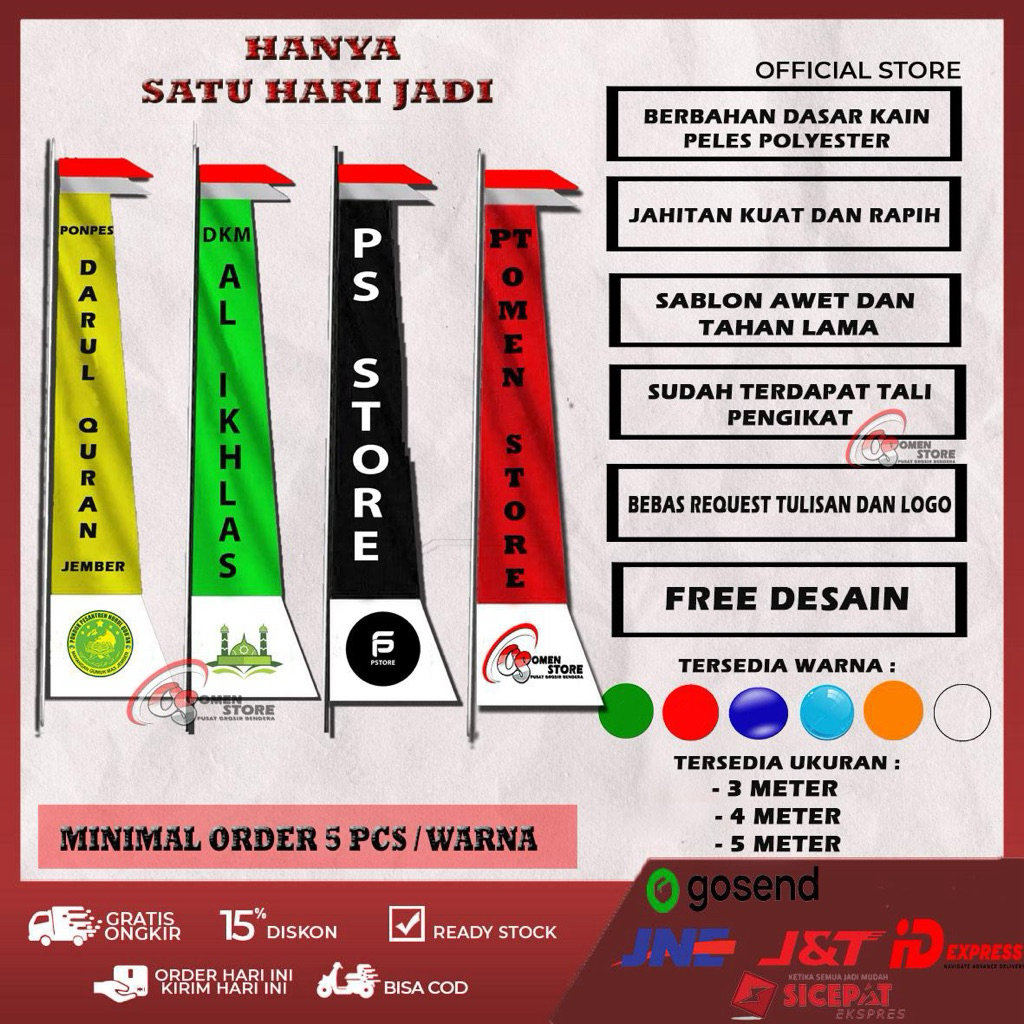 BENDERA UMBUL UMBUL 3/4/5 Meter CUSTOM 1 HARI PENGERJAAN DESAIN LOGO DAN WARNA BISA REQUEST