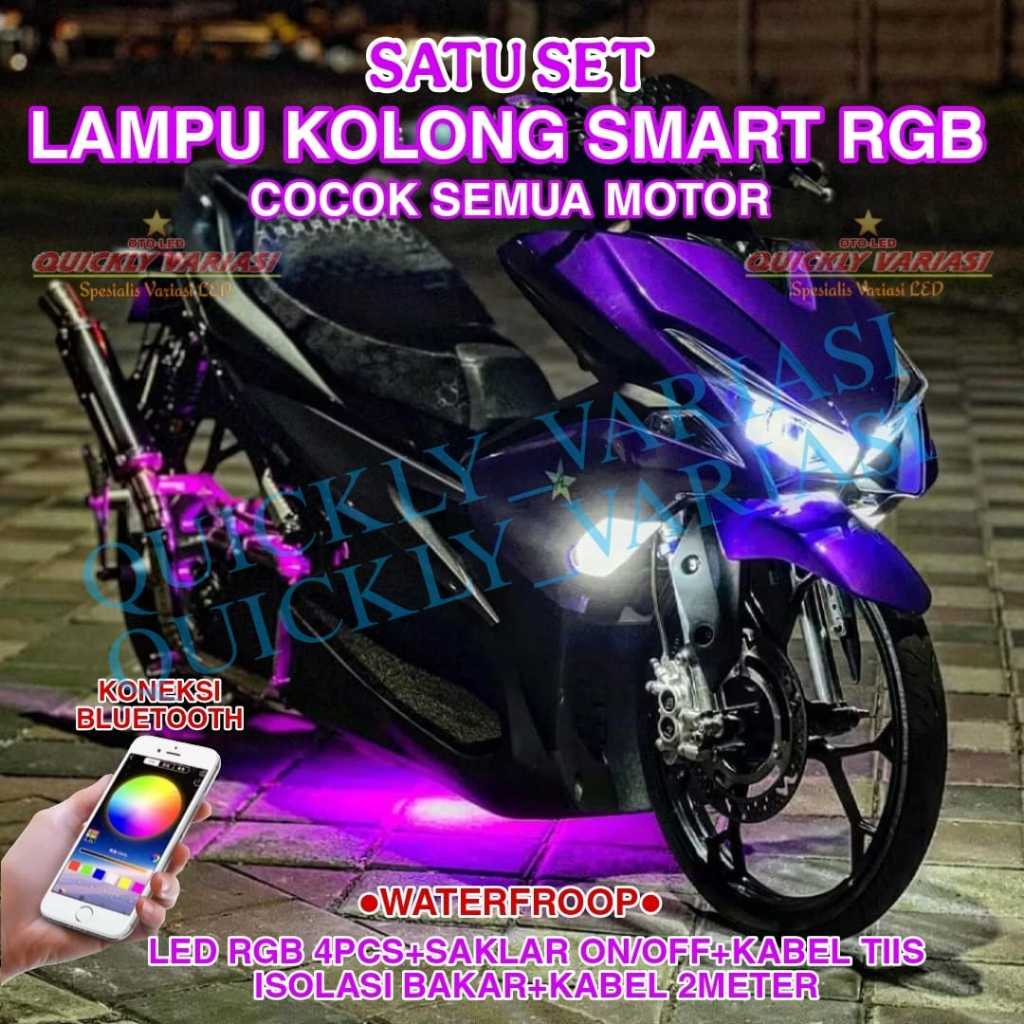 SATU SET LAMPU KOLONG SMART RGB KONEKSI BLUETOOTH COCOK SEMUA MOTOR 4 LED LAMPU KOLONG MOTOR