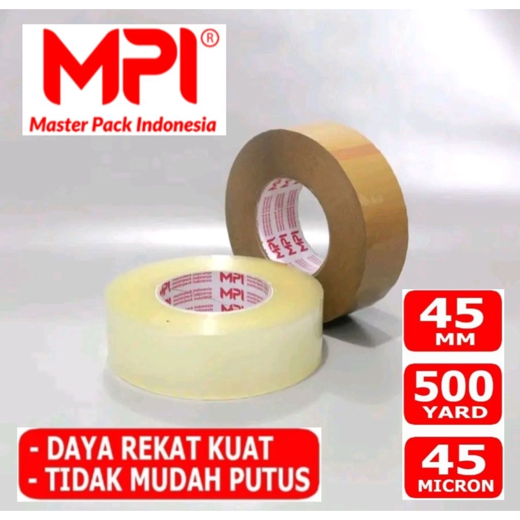 

Lakban Jumbo MPI Bening / Coklat 45 MM x 500 Yard Isolasi Master Pack Indonesia 45MM x 500Yard 500Y Cokelat