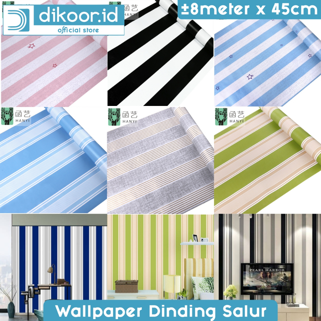 [COD] Wallpaper Dinding Stiker Salur Garis Stripe Pink Biru Hijau Hitam Putih Rainbow SALUR MINIMALI