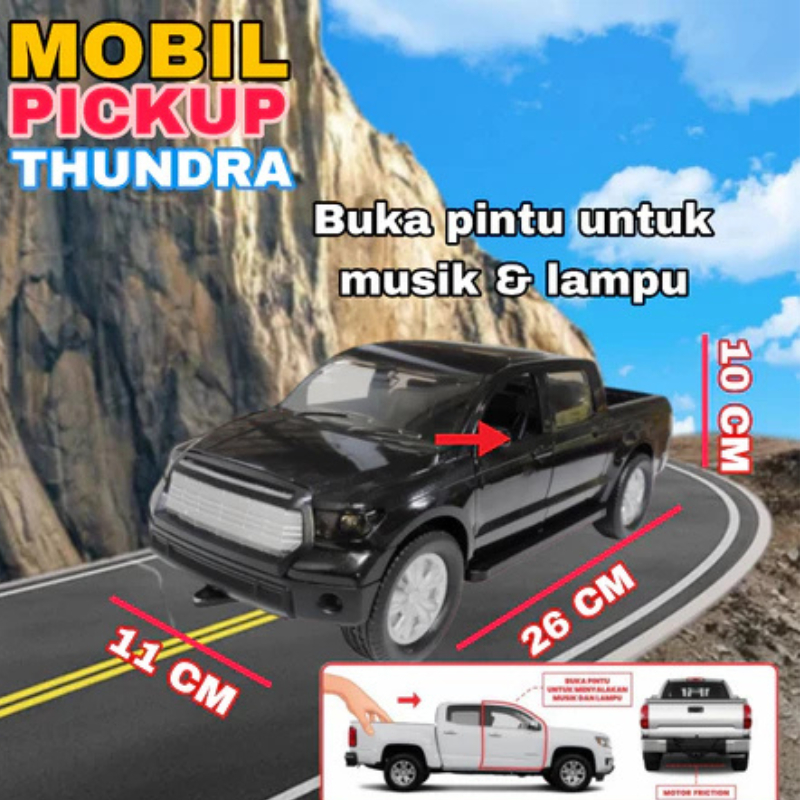 Mainan Mobil PICK UP TUNDRA Free Tali Nyala Musik Telolet Basuri / Miniatur Mobil PickUp Thunder Uku