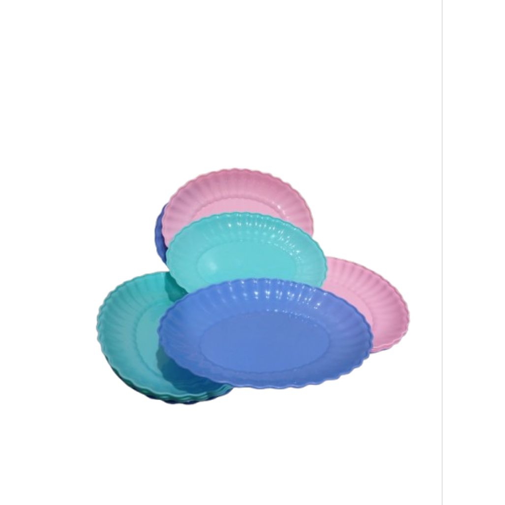 (12 pcs) Piring Oval Plastik Motif Kerang / Piring buah / Piring Lusinan