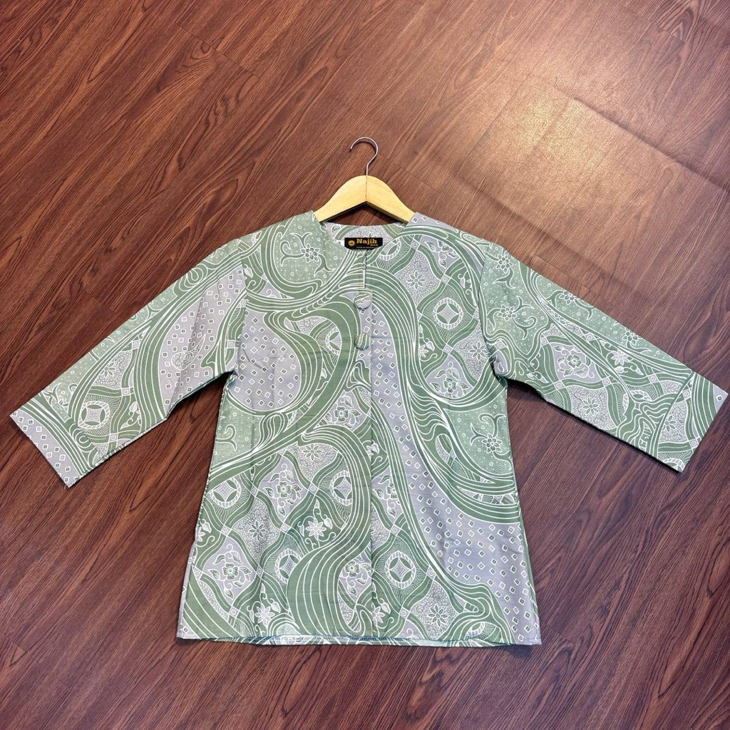 Blus batik wanita perempuan 744 bahan katun lapis furing trikot hijau sage