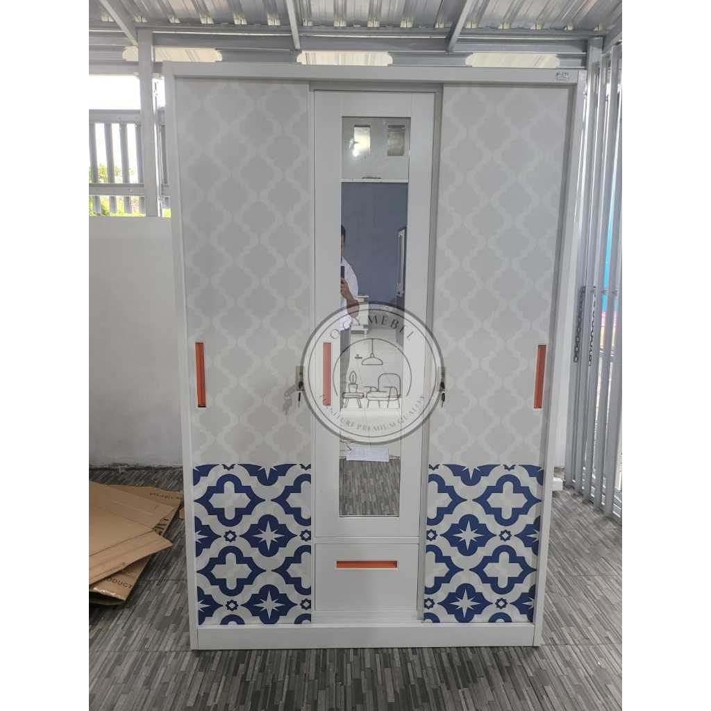 LEMARI PAKAIAN GESER 3 PINTU FLORAL