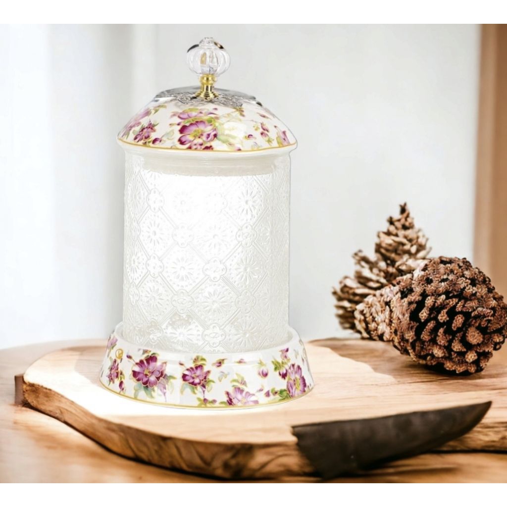 Toples Permen VICENZA, toples kaca GA302 Melati berbahan porselain, tipe toples permen kaca FLORA, i