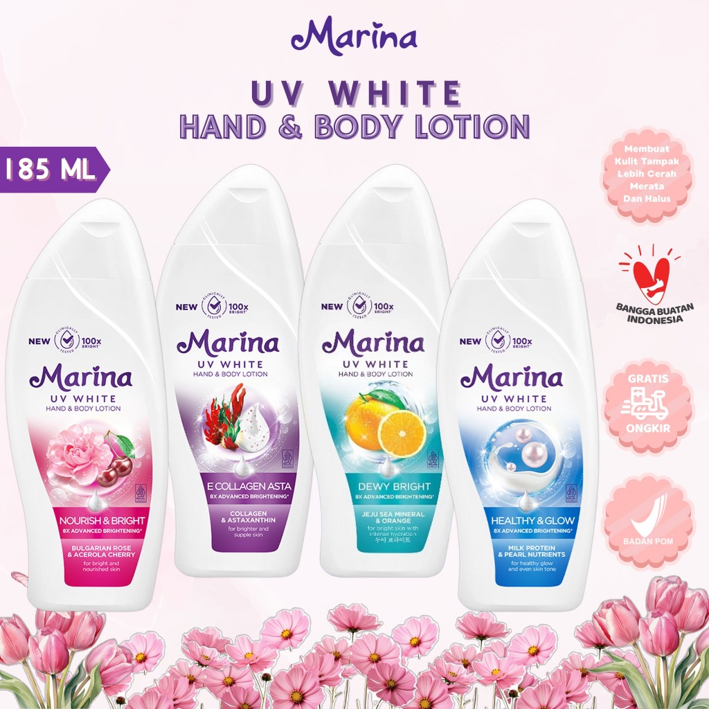 MARINA Hand & Body Lotion UV White 185ml - Nourish & Bright / Healthy & Glow / Dewy Bright / E Colla