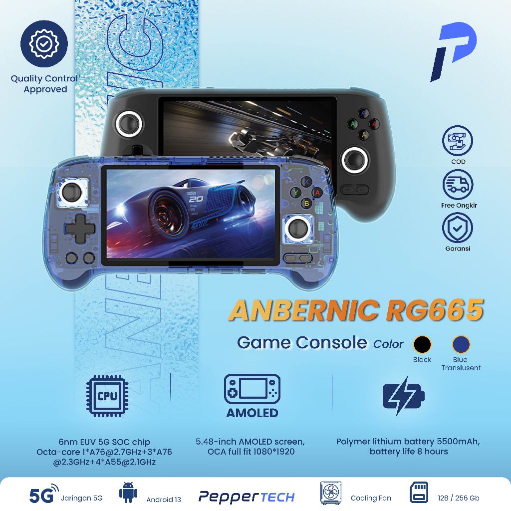 PEPPERTECH - Konsol Game Terbaru ANBERNIC RG556 dengan Layar AMOLED Emulator Retro Game Handheld Blu