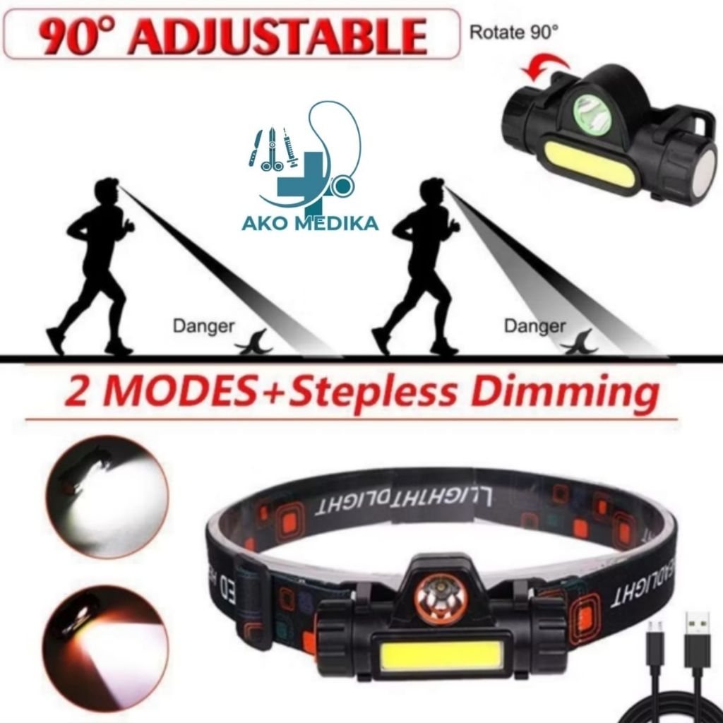 Senter Kepala LED USB Headlight Rechargable Baterai 18650 / Senter Kepala LED Rechargable Cocok Untu