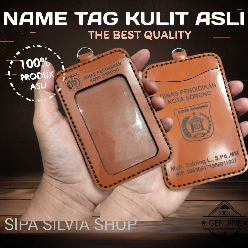

name tag kulit asli sapi FREE COUSTEM LOGO DAN NAMA