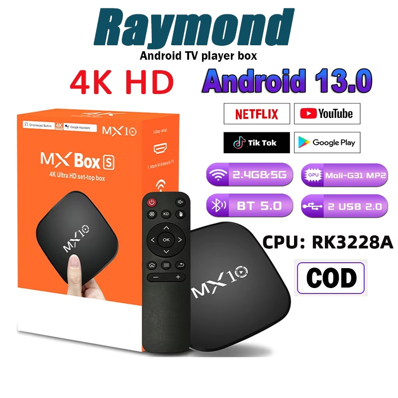 HOT PRODUCT Android TV Box MX10 Ram 4GB Rom 64GB Android 13 OS 4K HD Smart TV Box Unlock TV Box