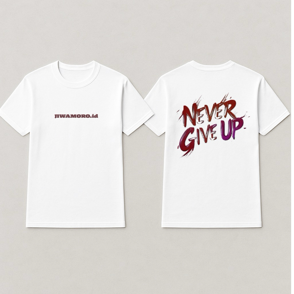 Kaos Limited never give up Cotton combed 30 s + desain Raster | JIWAMORO.Ltd