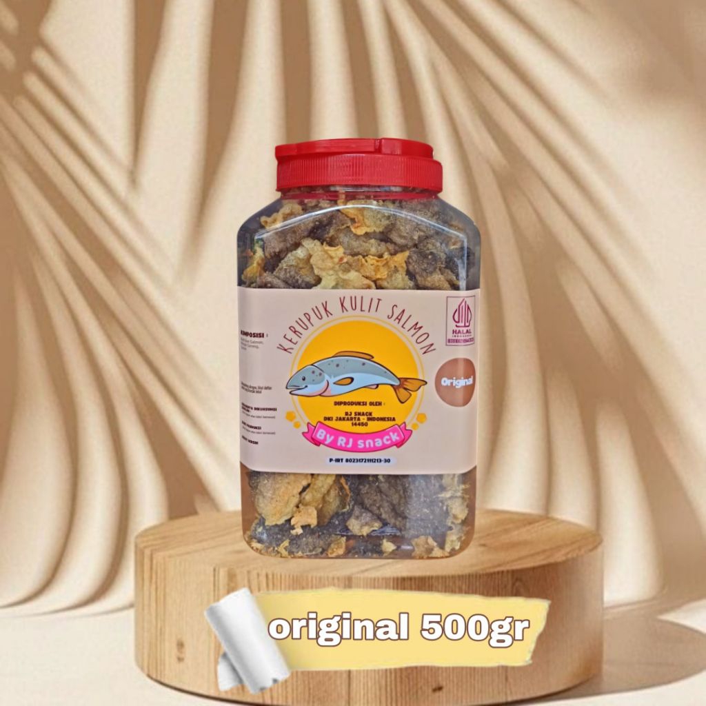 

Kerupuk Kulit Ikan Salmon Original Cemilan Crunchy Kemasan Toples Double Jumbo