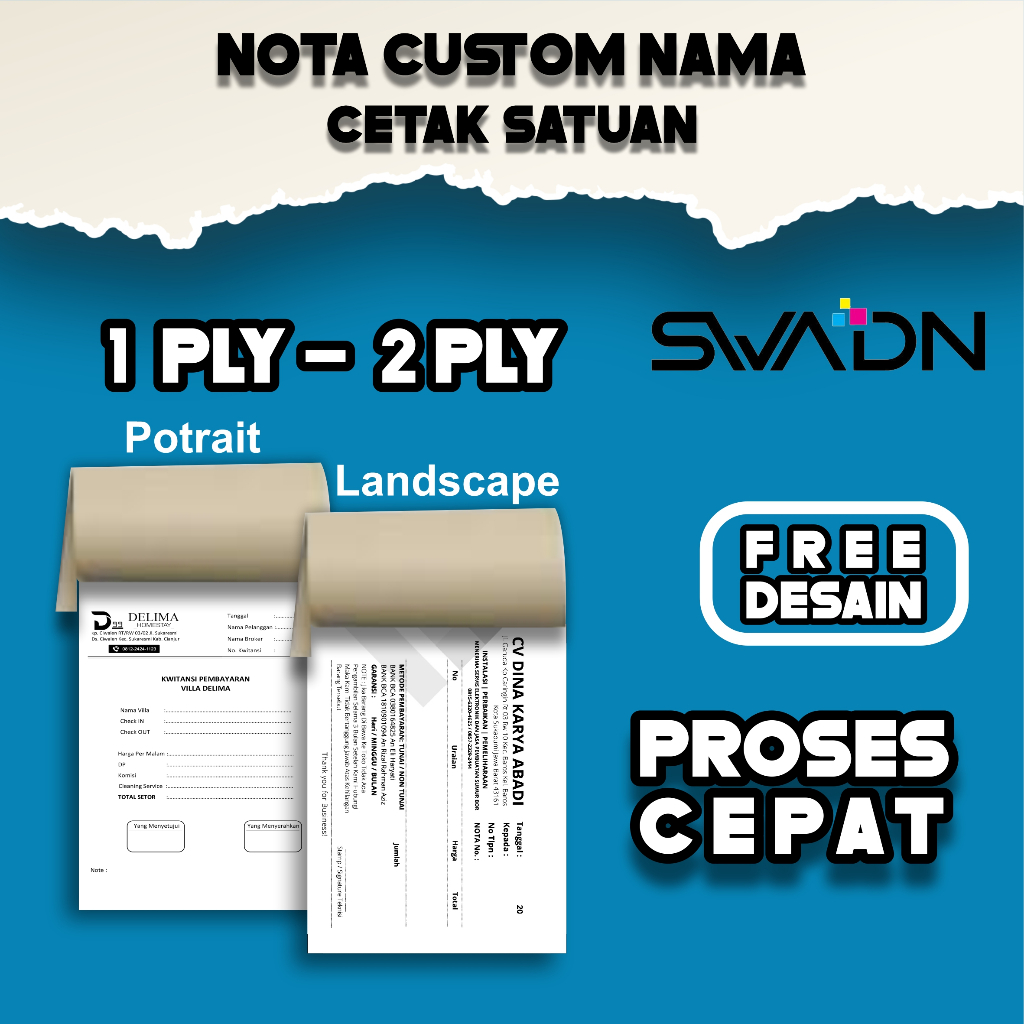 

Cetak Nota Custom Ukuran Gratis Desain Bisa Pakai Nama Toko Logo Sendiri / 1 ply / 2 ply / 3ply
