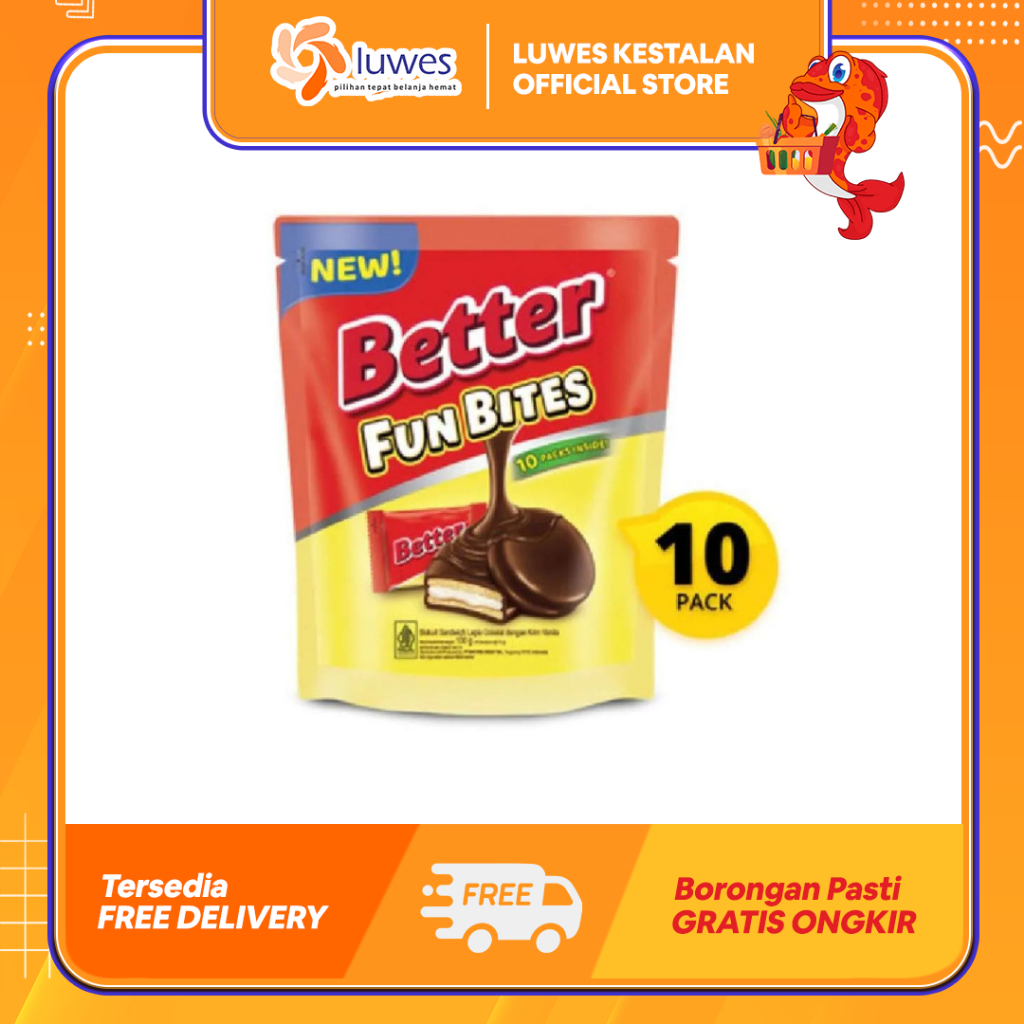 

Better Fun Bites Pouch Sandwich Biskuit Isi 10pcs (100gr) Biskuit Bulat Yang Berlapis Coklat Tebal