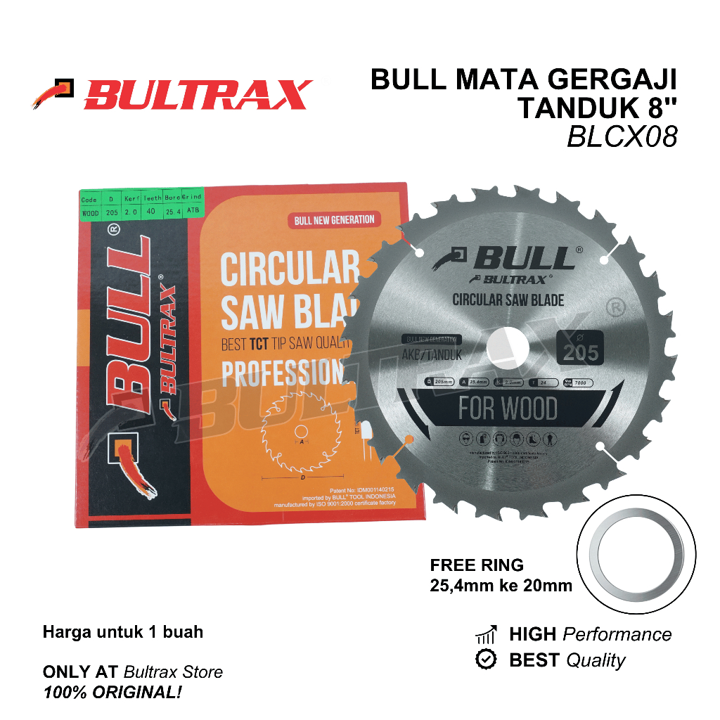 BULL Mata Gergaji Kayu 8 inch AKB BELAH KAYU / Circular Saw Blade 8" BLCX08
