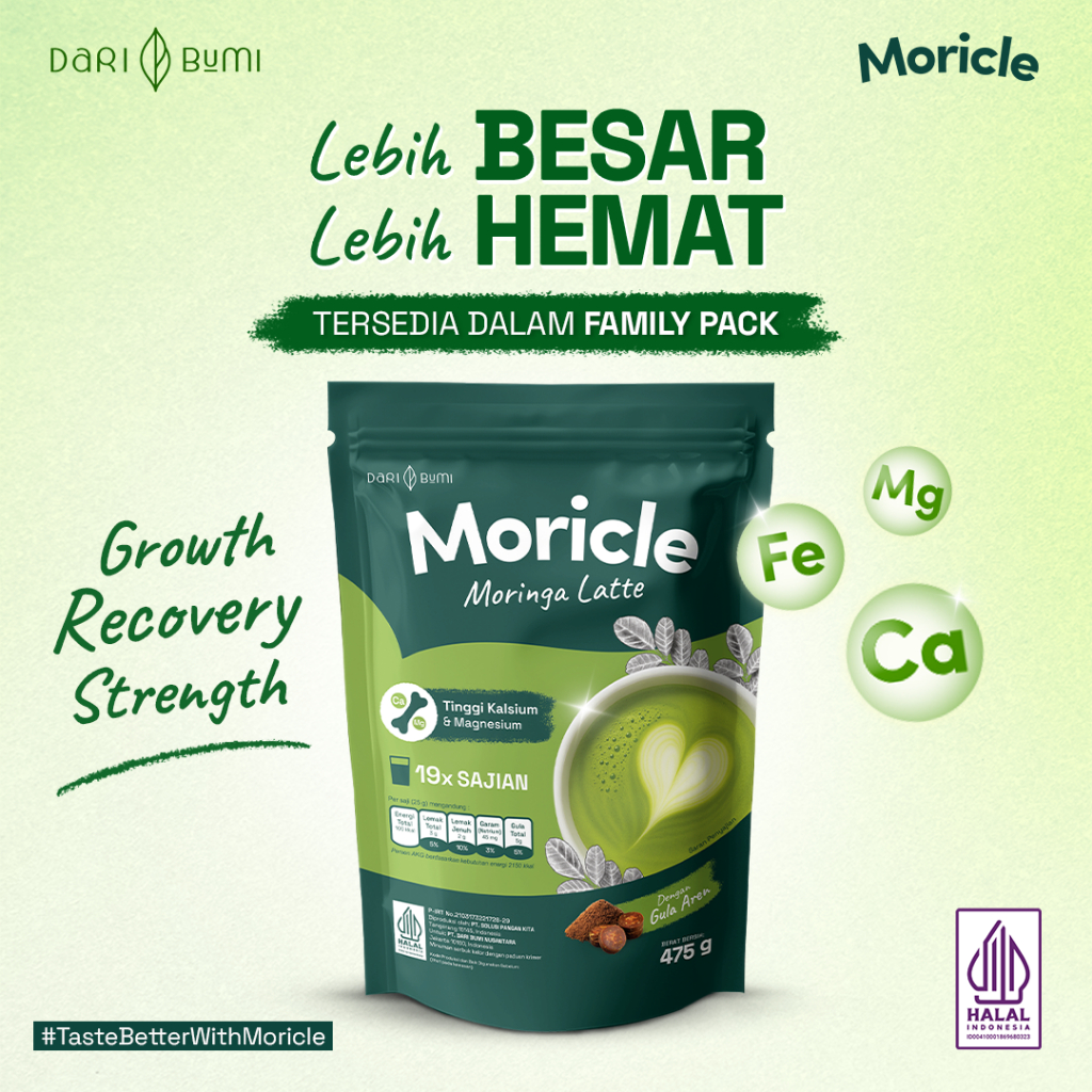 

Moricle Moringa Latte Dari Bumi 475 Gram - Minuman Bubuk Latte Daun Kelor Minuman Rendah Gula