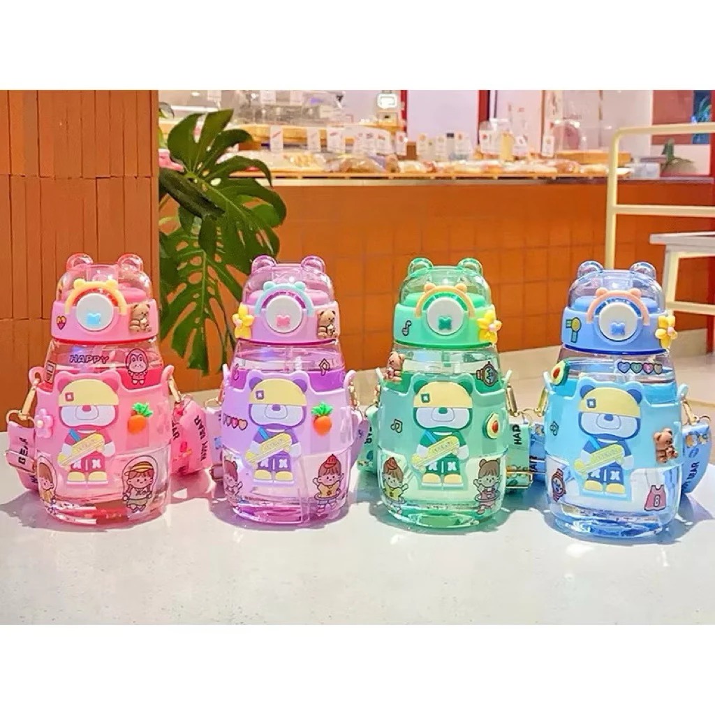 Botol minum anak free sedotan plus tali gantung 1955  /  botol minum anak 600ml - BOTOL MINUM ANAK K