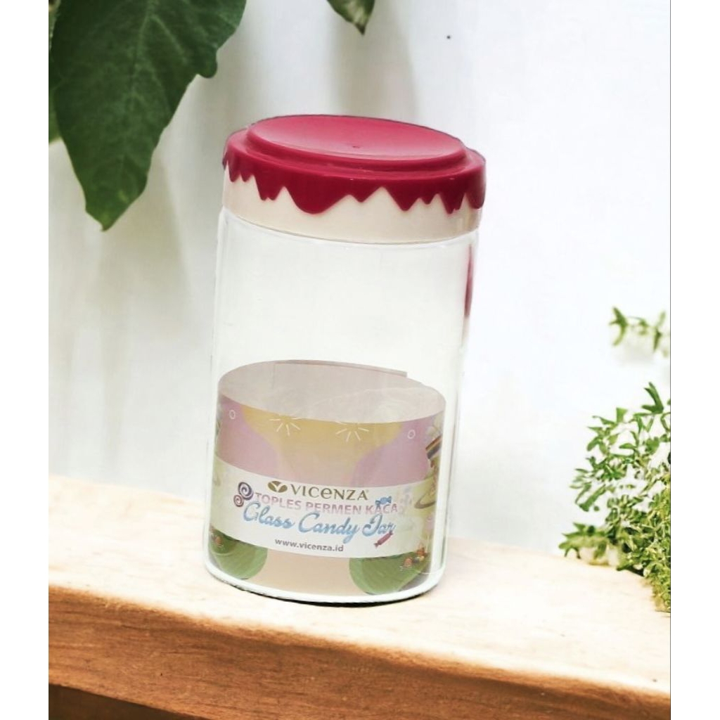 Toples Kaca VICENZA GB472 Pink, tinggi 18 cm dan vol 1100 ml, bentuk candy jar Vicenza unik, kedap u