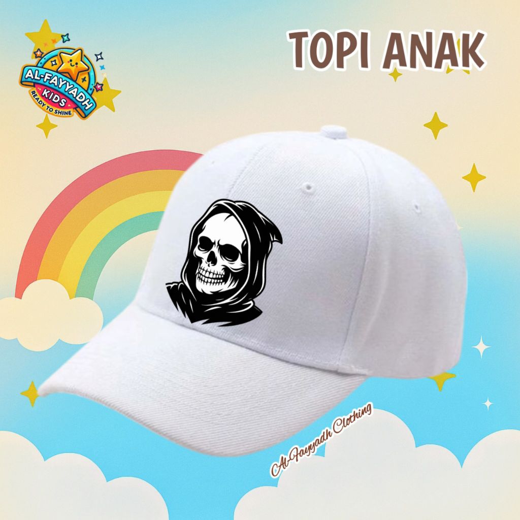 TOPI BASEBALL ANAK LAKI LAKI GAMBAR TENGKORAK WARNA HITAM DAN PUTIH / FASHION ANAK COWOK KEREN