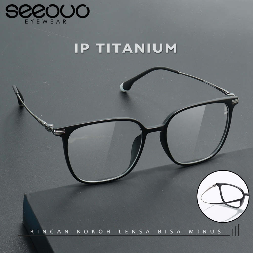 Seeouo Frame Kacamata Plano Lens Bisa Minus Model Kotak Simple Fashion Glasses Unisex Pria dan Wanit