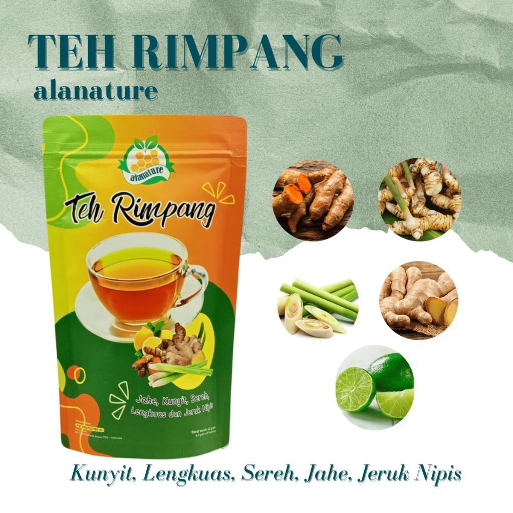 

(Paket 2 Pcs) Teh Rimpang Alanature I Teh Herbal Jahe Lengkuas Sereh Kunyit Jeruk Nipis I 40 Kantong