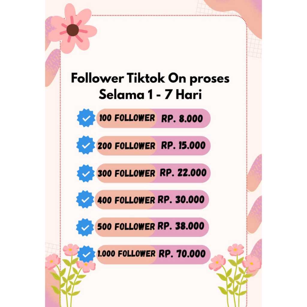 Follower Tiktok Aktif Permanen| Followers Tiktok Permanen Aktif Real Indonesia Mix Murah Bergarans