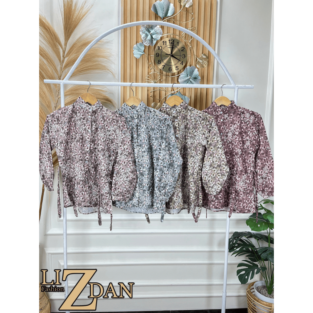 atasan blus wanita cewe katun motif bunga bolong premium lengan panjang terbaru kekinian adem murah
