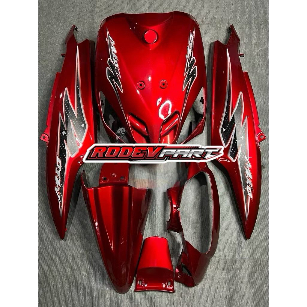 FULLSET BODY HALUS BODI YAMAHA MIO LAMA MIO SPORTY WARNA MERAH MAROON SET STRIPING TRANSPARAN PLUS B