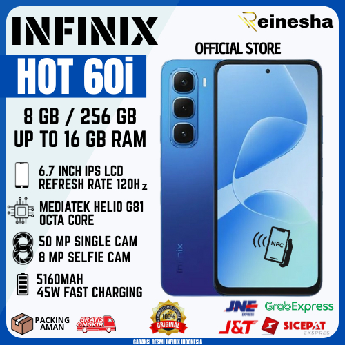 INFINIX HOT 60i 8/256 GB SMARTPHONE GARANSI RESMI INFINIX RAM 8 + 8 GB RESMI INFINIX