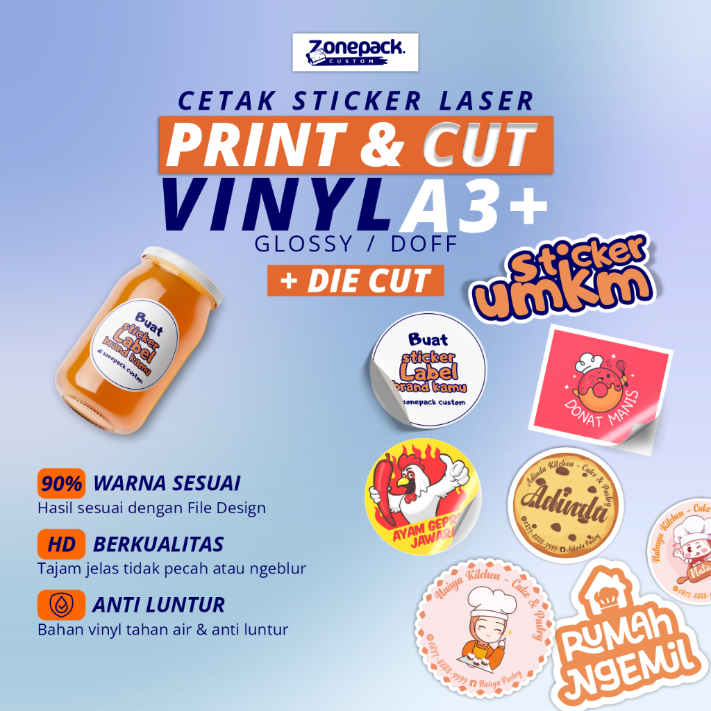 

Cetak Sticker Custom Vinyl | DIE CUT (Potong Putus) | Sticker Merchandise Gift | Zonepack Custom