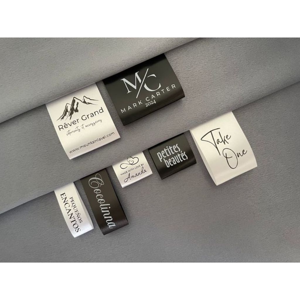 

Label pita satin custom nama sendiri (min500pcs) label nama untuk pakaian baju gratis desain satin ribbon halus dan awet