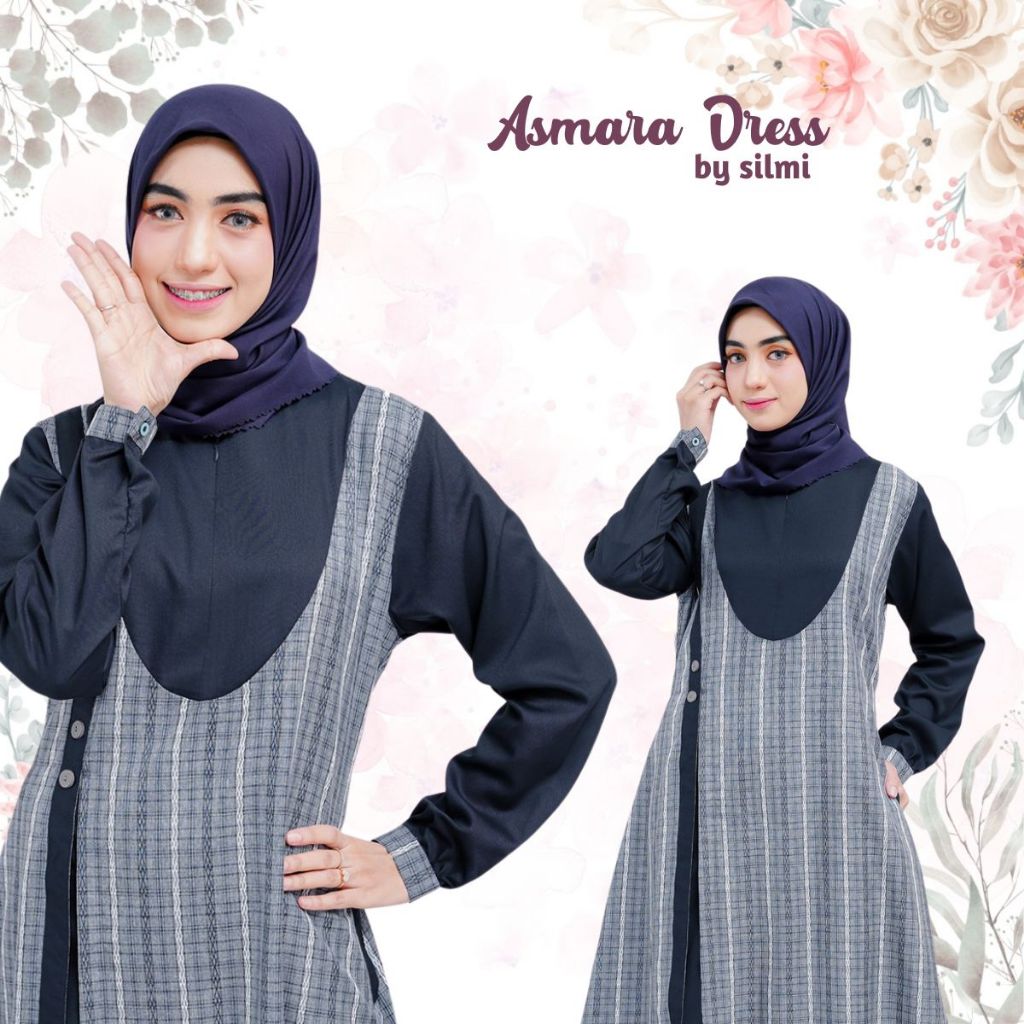 Baju Kondangan Wanita Simple Elegan Gamis Ibu -Ibu Terbaru Motif Garis- Garis Silmi Asmara Dress