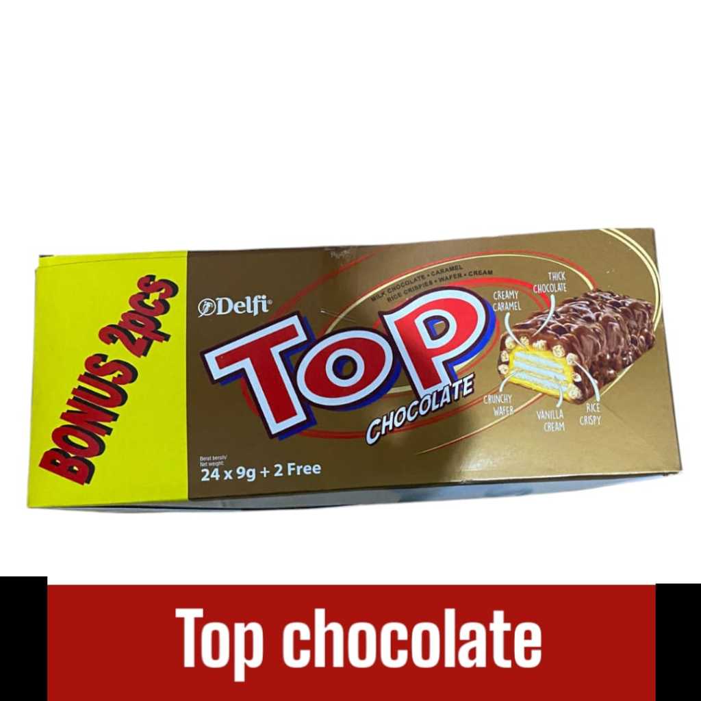 

TOP Chocolate Delfi Wafer 24 pcs (9 g) + 2 Gratis – Cokelat, Karamel, Rice Crispy & Vanilla Cream