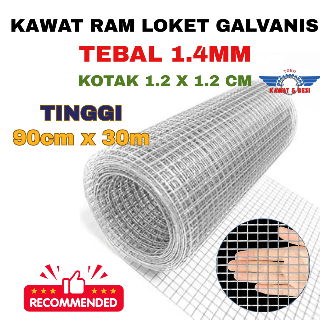 Kawat Ram Loket Galvanis Tinggi 90cm x 30m Lub 1.2x1.2cm