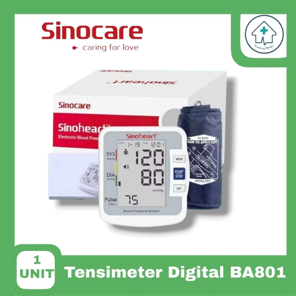 Sinocare BA-801 Tensimeter Digital Lengan Atas, Alat Cek Tekanan Darah dan Detak Jantung