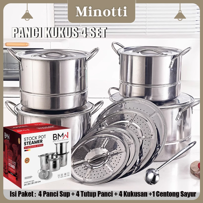 Stock Pot Steamer Set BMW - Stock Pot Stainless - Panci Kukus Serbagun Kukus Panci Steamer Panci