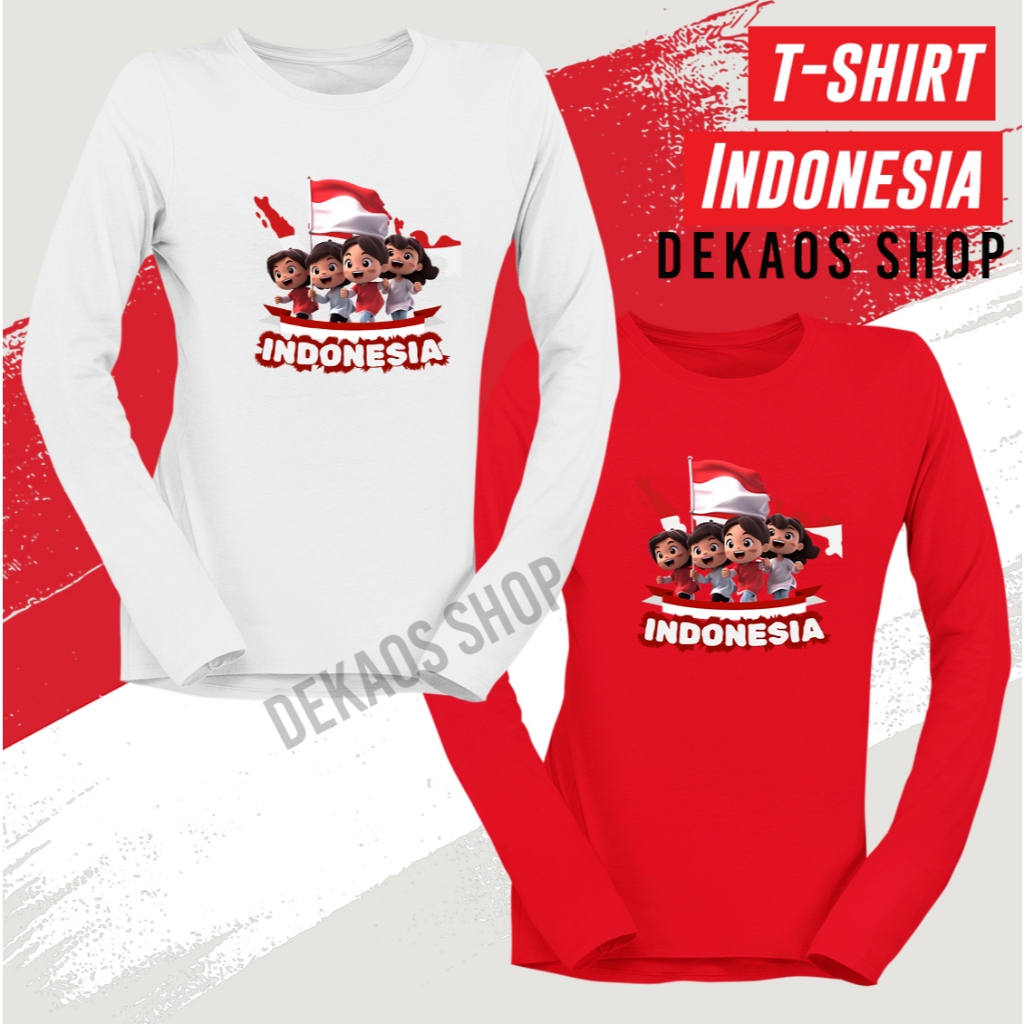 KAOS MERAH PUTIH AGUSTUSAN LENGAN PANJANG KAOS 17 AGUSTUS PRIA WANITA ANAK LENGAN PANJANG BAJU AGUST
