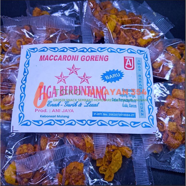 

Makaroni goreng jadul tiga Berbintang / makaroni kecil-kecil dan Besar snack pedesan kemasan Jumbo