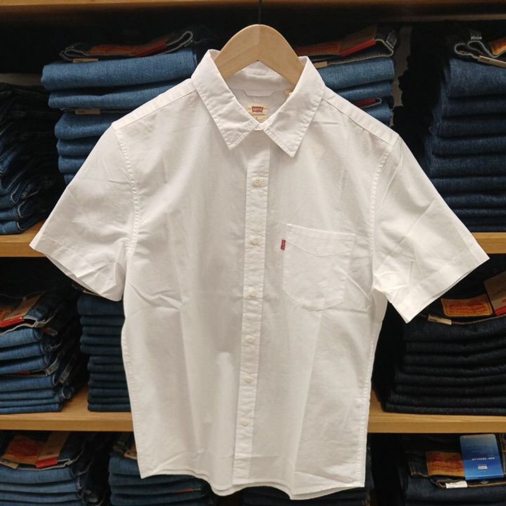 kemeja katun putih dan hitam levis oroginal