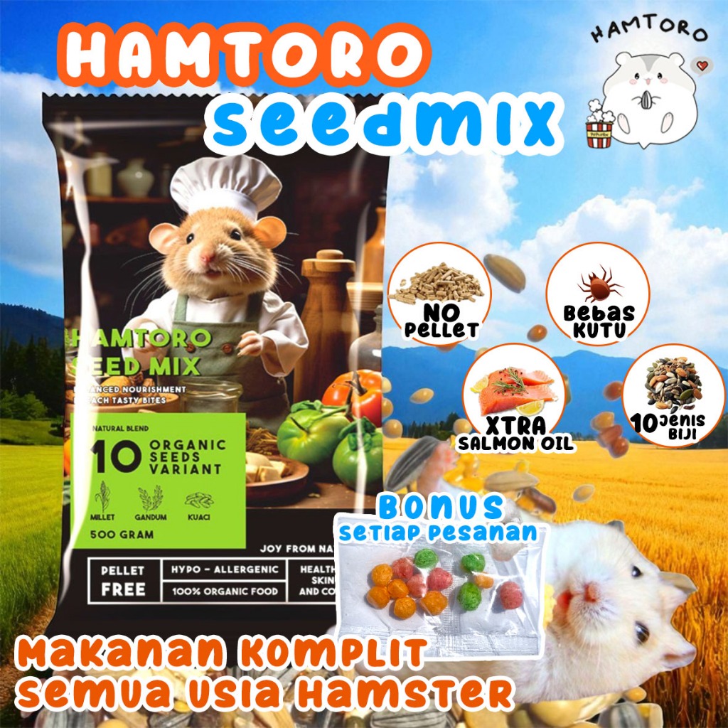 Hamtoro Seedmix Makanan Hamster 500g Komplit / Makanan Hamster Bebas Kutu EXTRA SALMON OIL