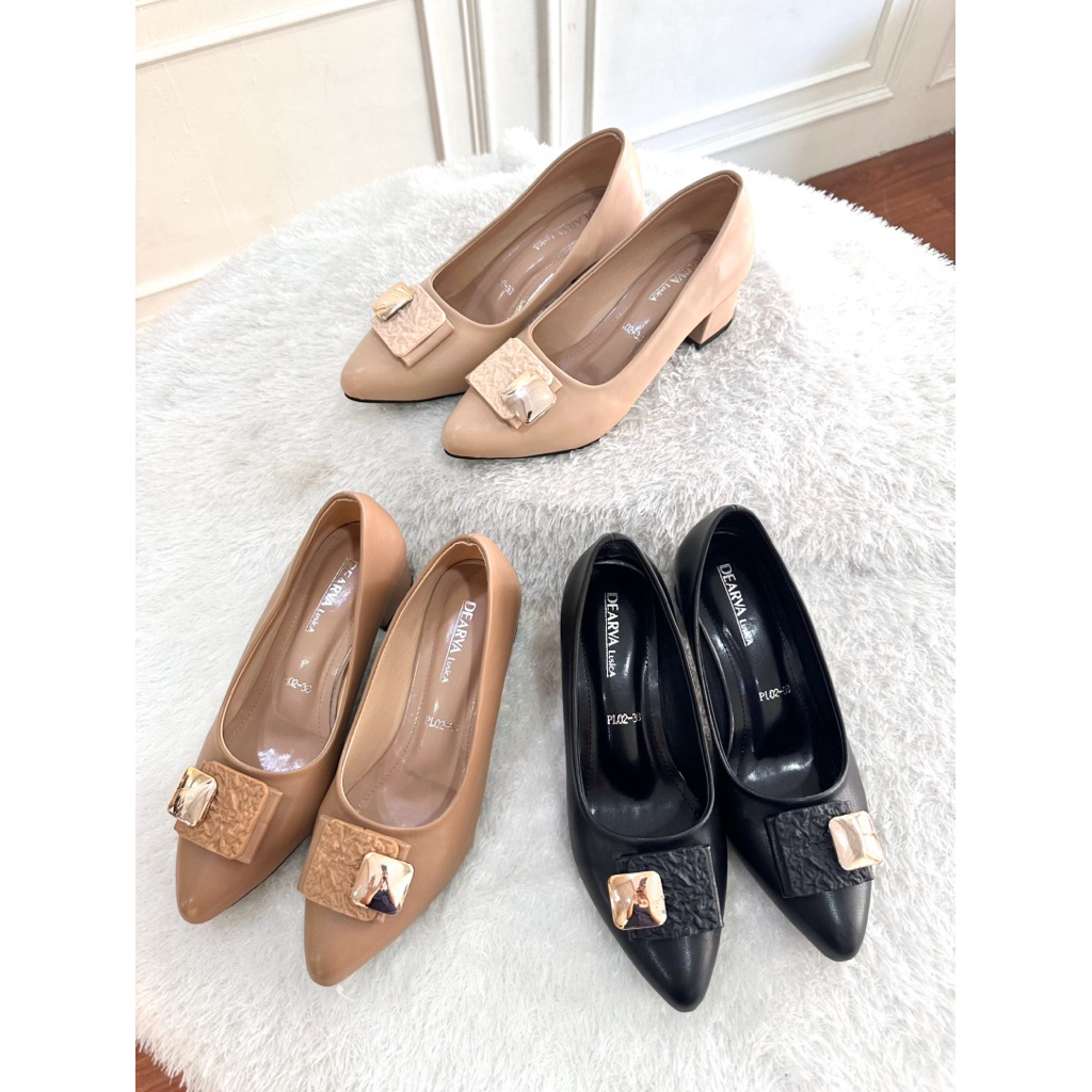 sepatu heels 5 cm sepatu wanita Dearva Lusica PL02 bahan kulit Dove import premium bahan sangat lemb