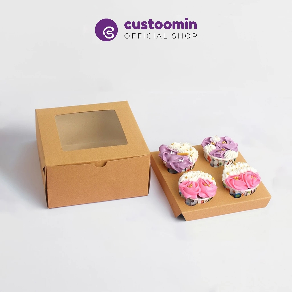 

1717 Kardus Cupcake (Uk. Box Isi 4 Pcs 17x17x9 cm) - Box Kue Snack- Kardus Pudding | Custoom.in