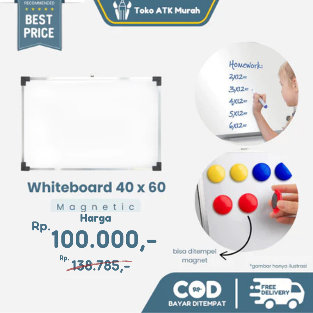 

Papan Tulis Magnetik ATK 88 / Whiteboard 40 x 60 Magnetic
