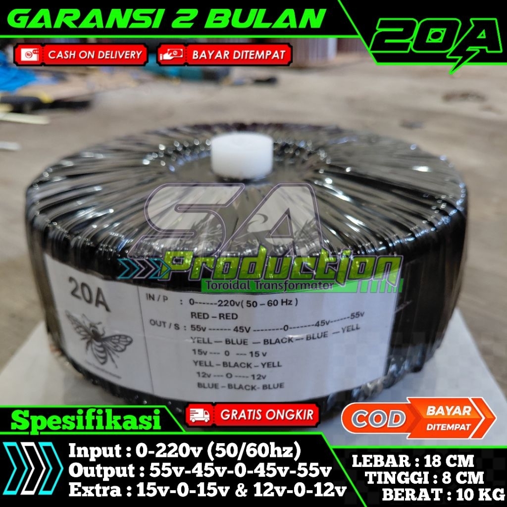 Trafo Toroid donat Murni 20A ct 55v 45v