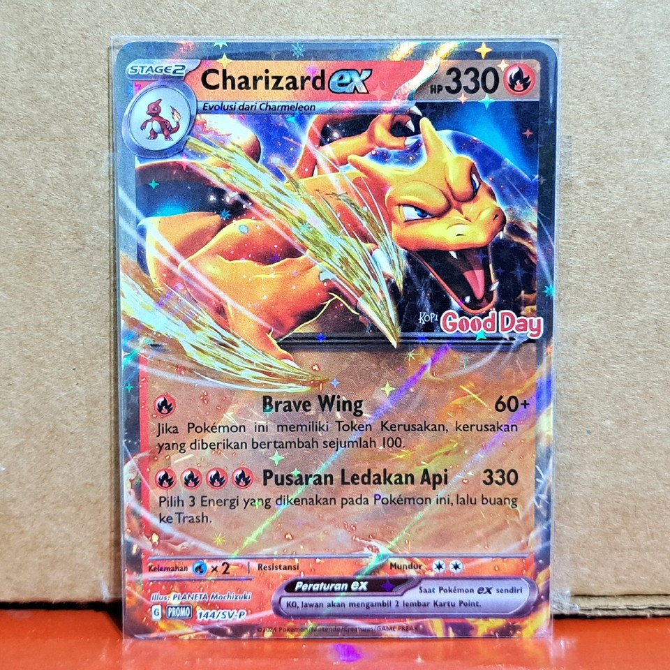 Charizard EX 144/SV-P Good Day Coffee Stamp Promo Limited Pokemon TCG Card Indonesia Original