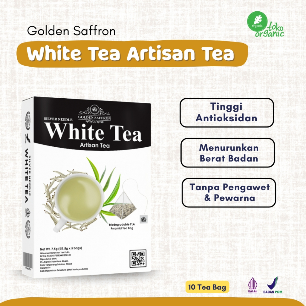 

Golden Saffron White Tea Artisan Tea (10 Tea Bag) | Teh Putih, Teh Herbal White Tea, Teh untuk Membantu Menurunkan Berat Badan, Tinggi Antioksidan